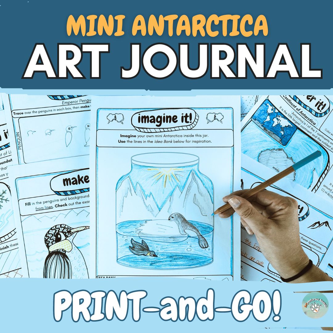 Mini Art Journal for Kids: Discover the Element of Line, Penguins, and Antarctica!