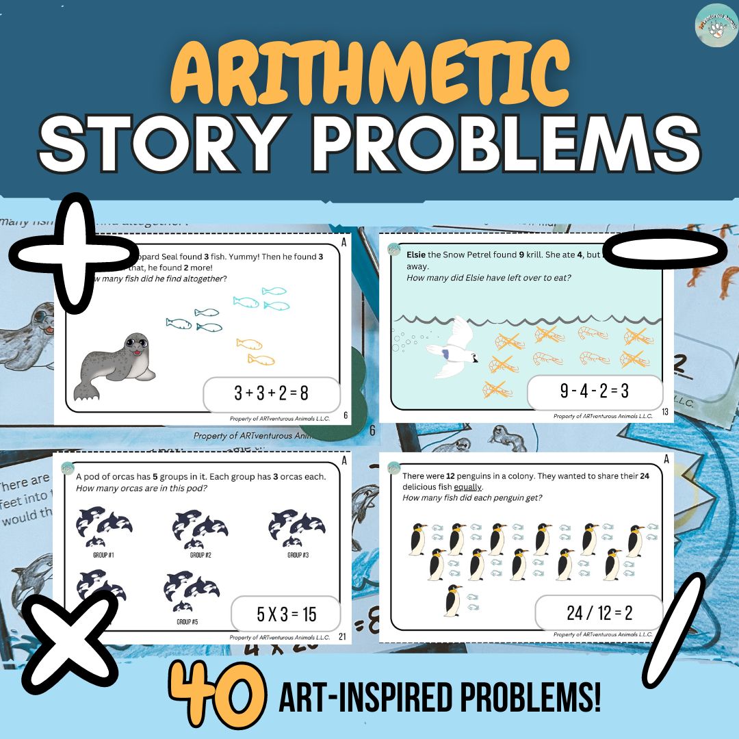 Animal Story Problems - 40 Math Activities with Art and Antarctic Animals