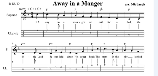 Away in a Manger Medley with melody, lyrics and ukulele tabs and chords