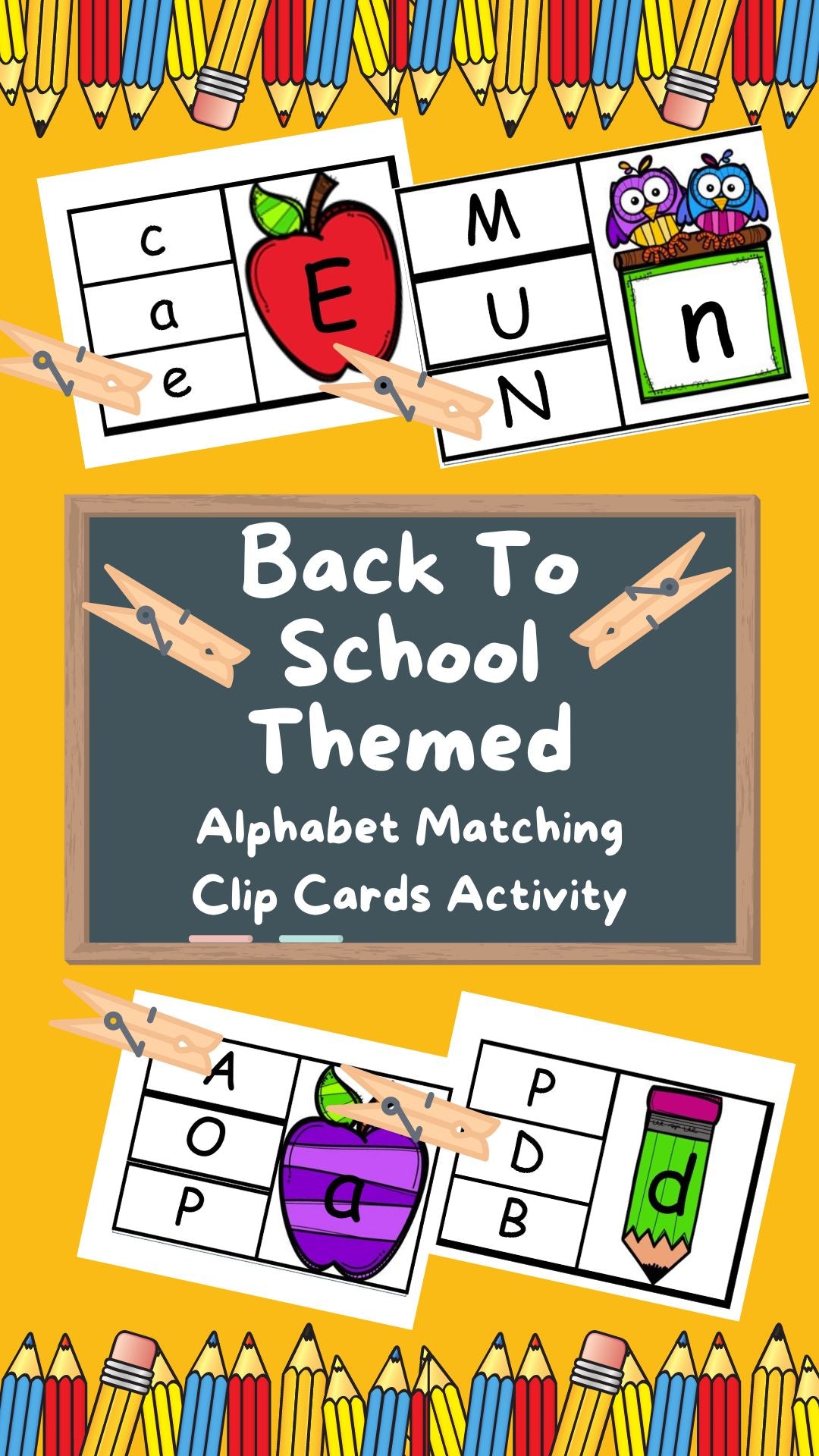 Back To School Themed Alphabet Matching Activity Card Set Pre-K/Kindergarten