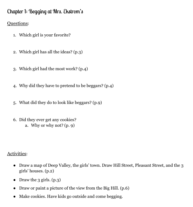 Betsy-Tacy and Tib Novel Book Study Guide. Questions and Activities!