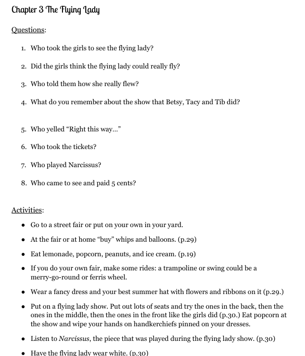 Betsy-Tacy and Tib Novel Book Study Guide. Questions and Activities!