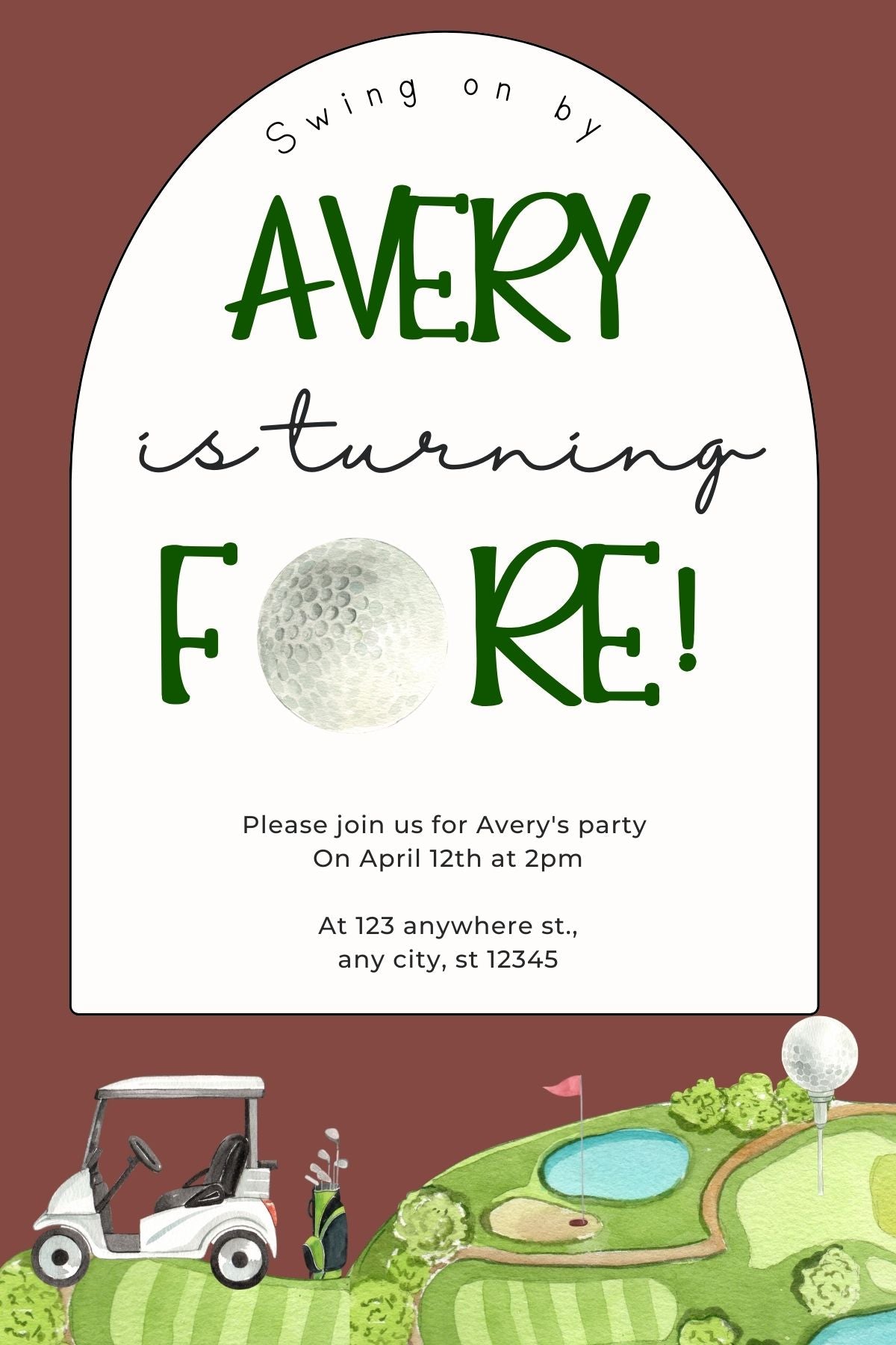 Golf Editable Birthday Invitation Template; Digital Resource; Customizable