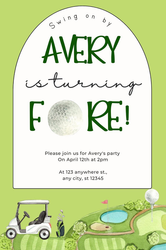 Golf Editable Birthday Invitation Template; Digital Resource; Customizable