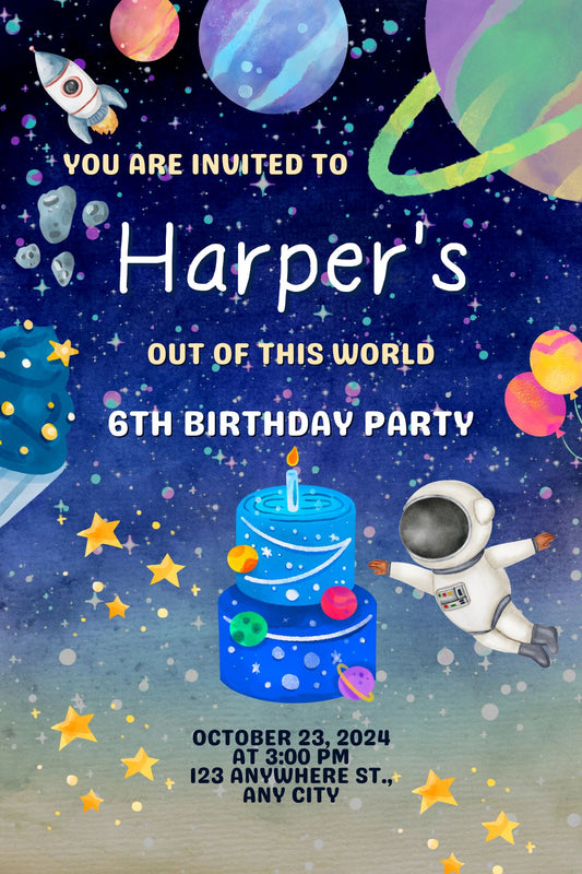 Out of This World! Editable Canva Birthday Invite; Digital Birthday Invite