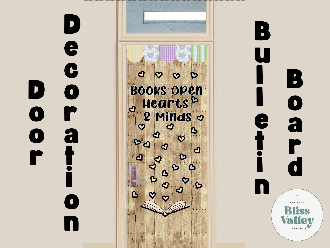 Books Open Hearts and Minds Classroom Bulletin Board Kit or Door Decoration| Spring | Read Across America | Library | Hearts | March Decor