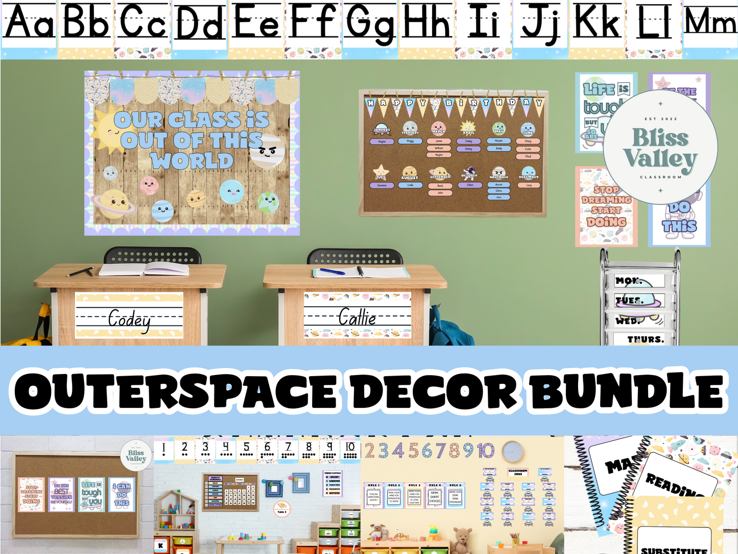 Editable Pastel Outerspace Class Theme Printable Classroom Decor Bundle | Back to School | Homeschool | Space | Decorations | Preschool