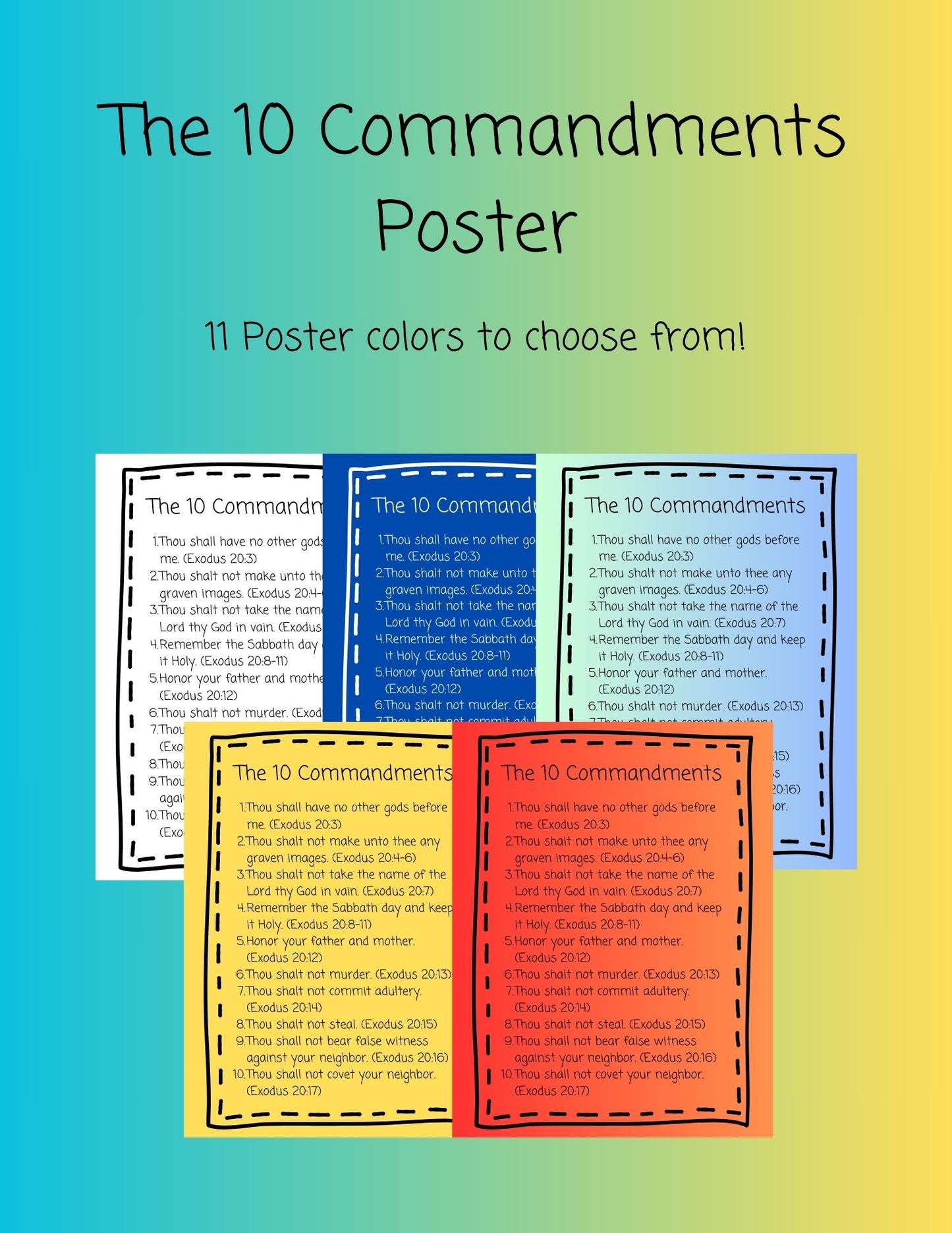 10 Commandments Poster with 11 Color Options
