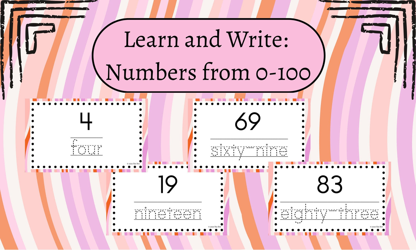 Number Tracing Flashcards (1–100) – Simple Clean Practice Cards for Kids| Handwriting & Number Formation