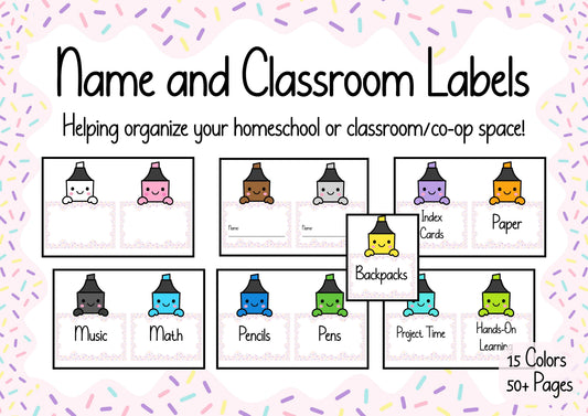 Editable Classroom Labels & Name Cards | Supply Bin & Subject Labels for Homeschool Organization (15 Colors, 50+ Pages)
