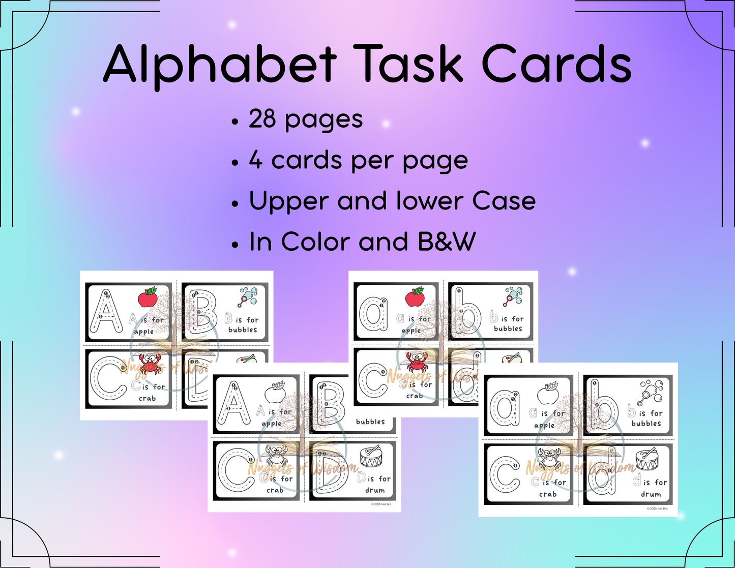 Alphabet Task Cards – Uppercase & Lowercase | Color + Black & White | Phonics Practice