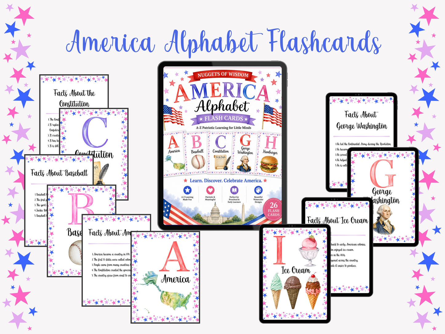America Alphabet Flash Cards – A to Z Patriotic Learning for Little Minds