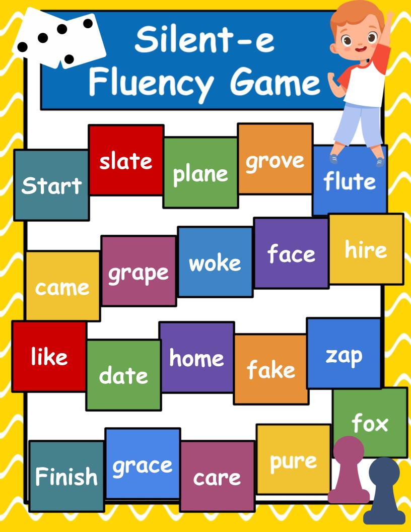 Silent e Word Fluency Board Games