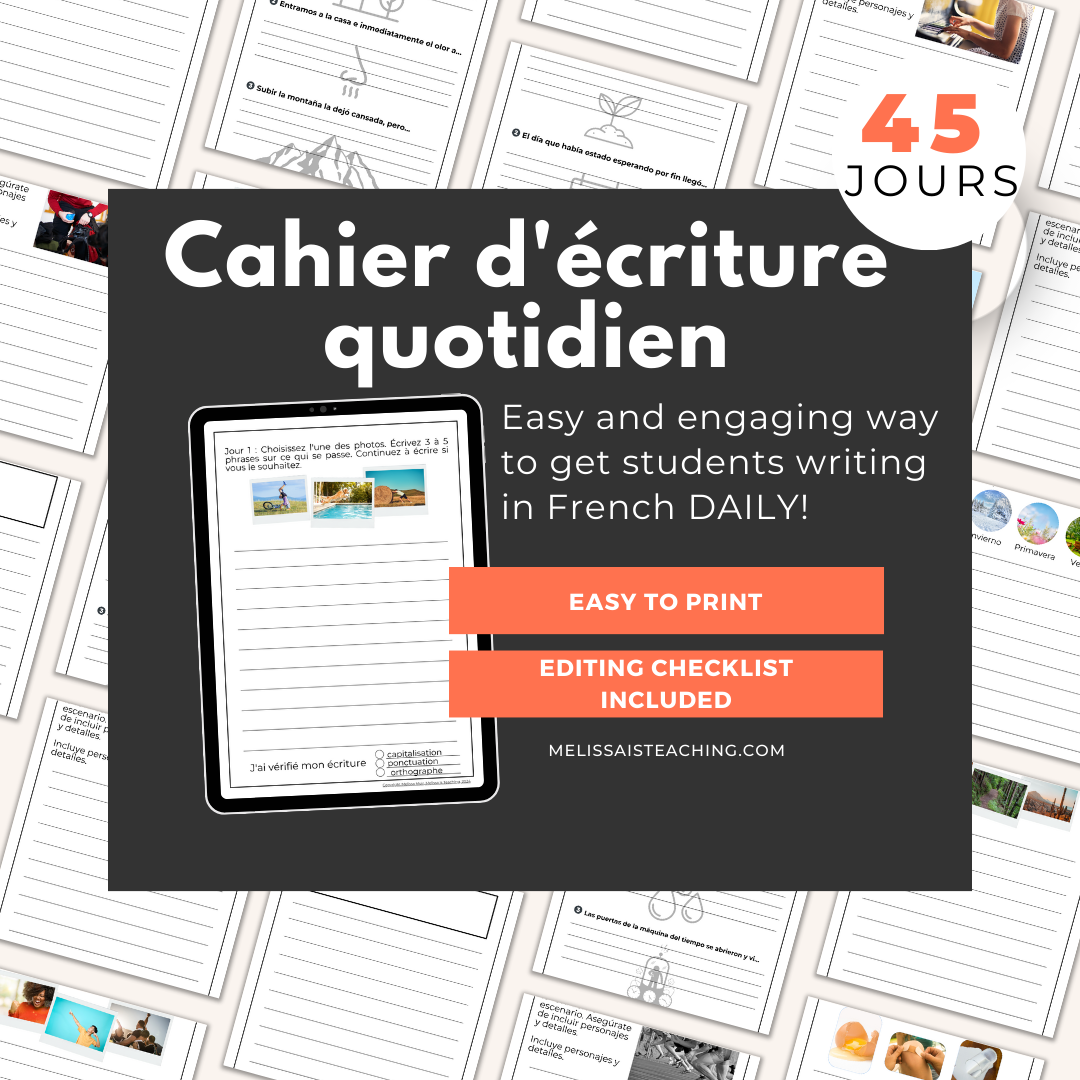 FREE French Writing Warm-Up Journal Cahier d'écriture 5 DAYS of FUN Prompts