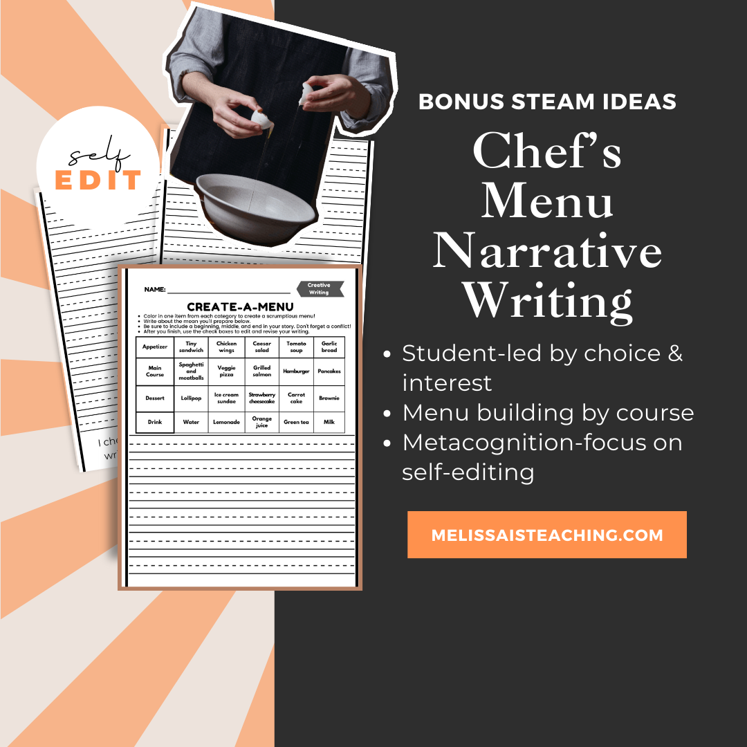 Chef Narrative Writing with Editing Checklist + BONUS STEAM Activity Ideas