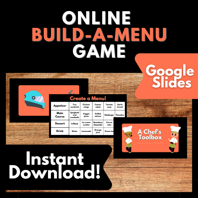 Online Chef Game Build-a-Menu Problem Solving Writing Extension Activity