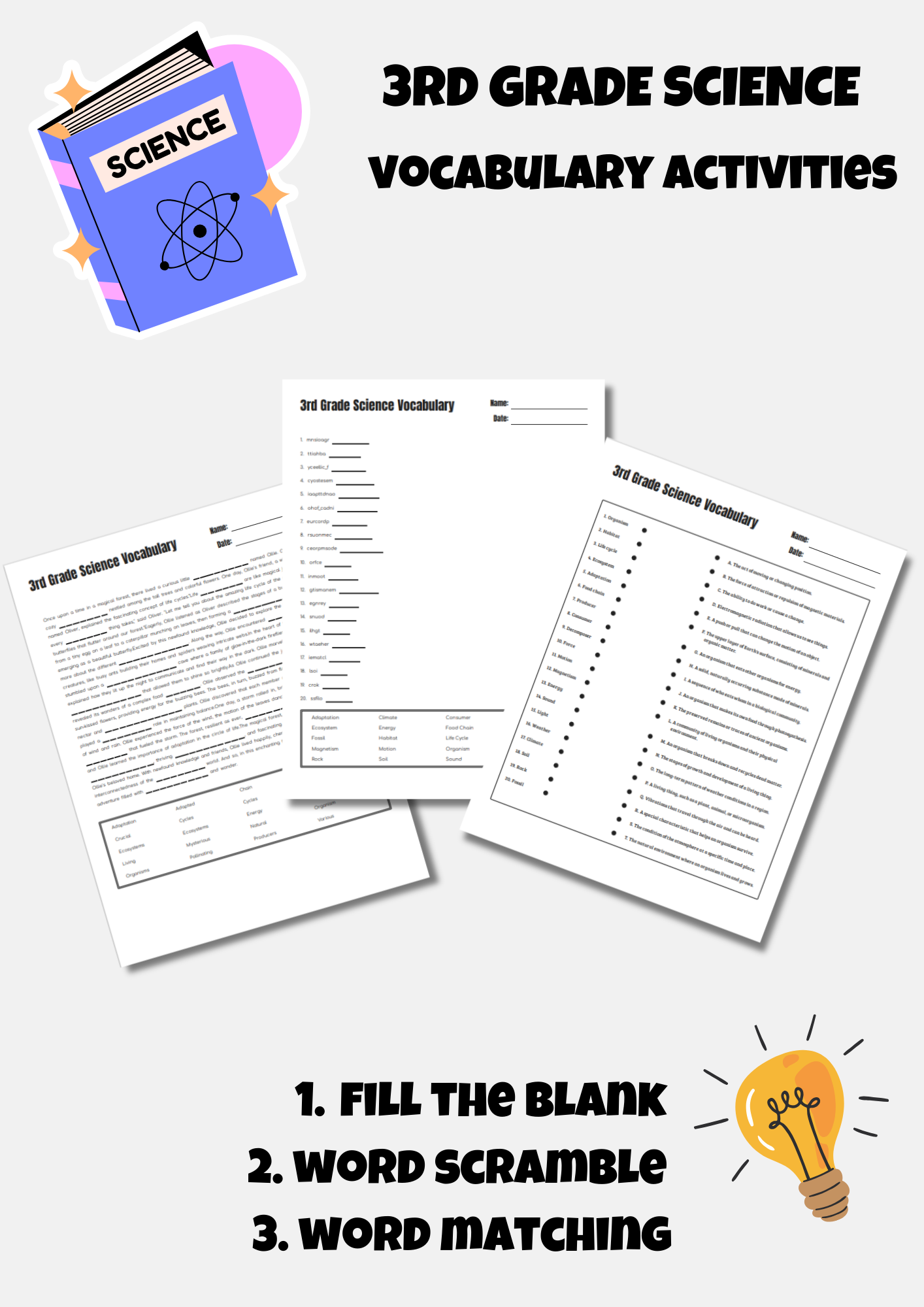 Science Vocabulary - 3rd Grade Packet