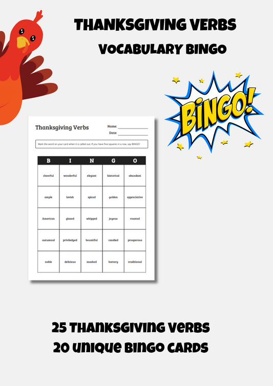 Thanksgiving Verbs : Vocabulary Bingo