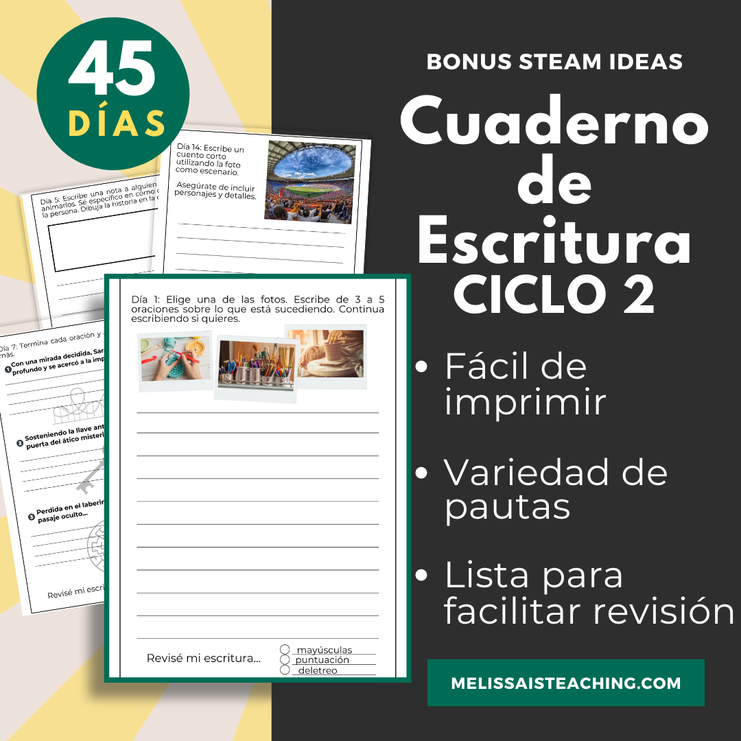 Daily Spanish Writing Warm-Up Journal Revisión, Escritura Diaria Ciclo 2