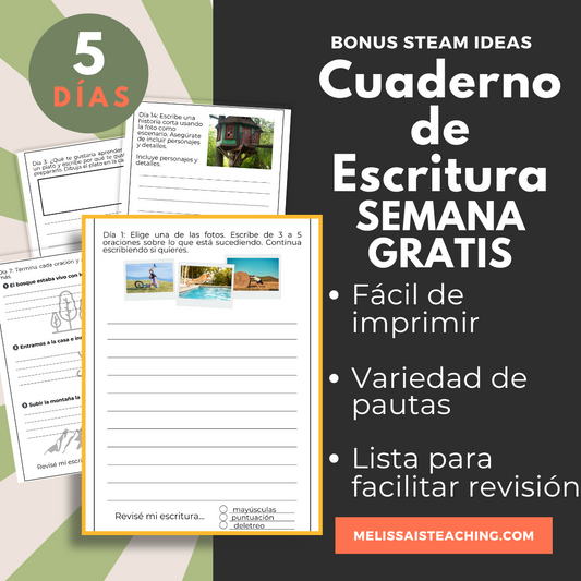 FREE SPANISH Writing Warm-Up Journal Revisión, Escritura Diaria
