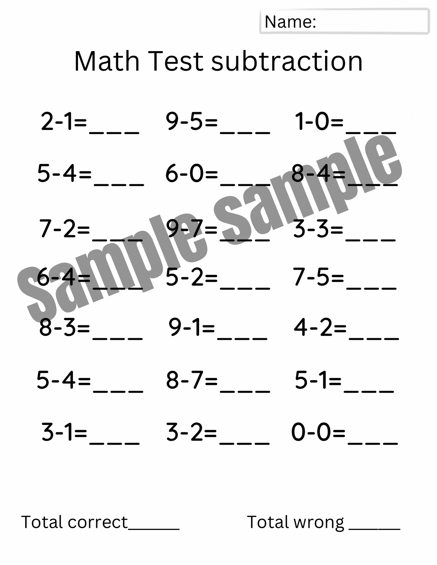 Short Addition and Subtraction Math Test