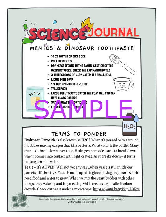 Mentos & Dinosaur Toothpaste Hands-On Science Activity Journal With Instructions