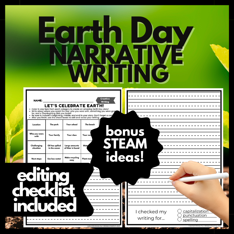 Earth Day Writing Activity with Editing Checklist Sub Plan 2nd 3rd 4th 5th Grade