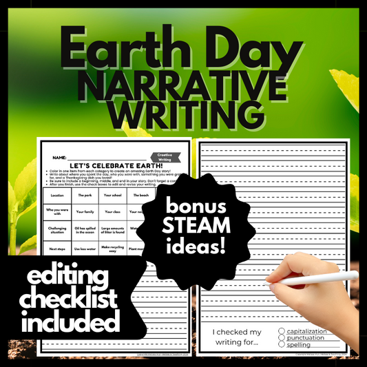 Earth Day Writing Activity with Editing Checklist Sub Plan 2nd 3rd 4th 5th Grade