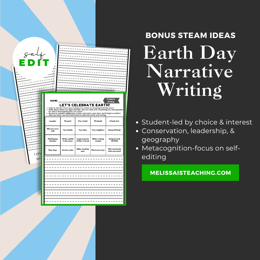 Earth Day Writing Activity with Editing Checklist Sub Plan 2nd 3rd 4th 5th Grade