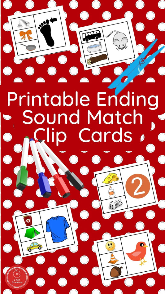 Ending Sound Match Activity Clip Card Set