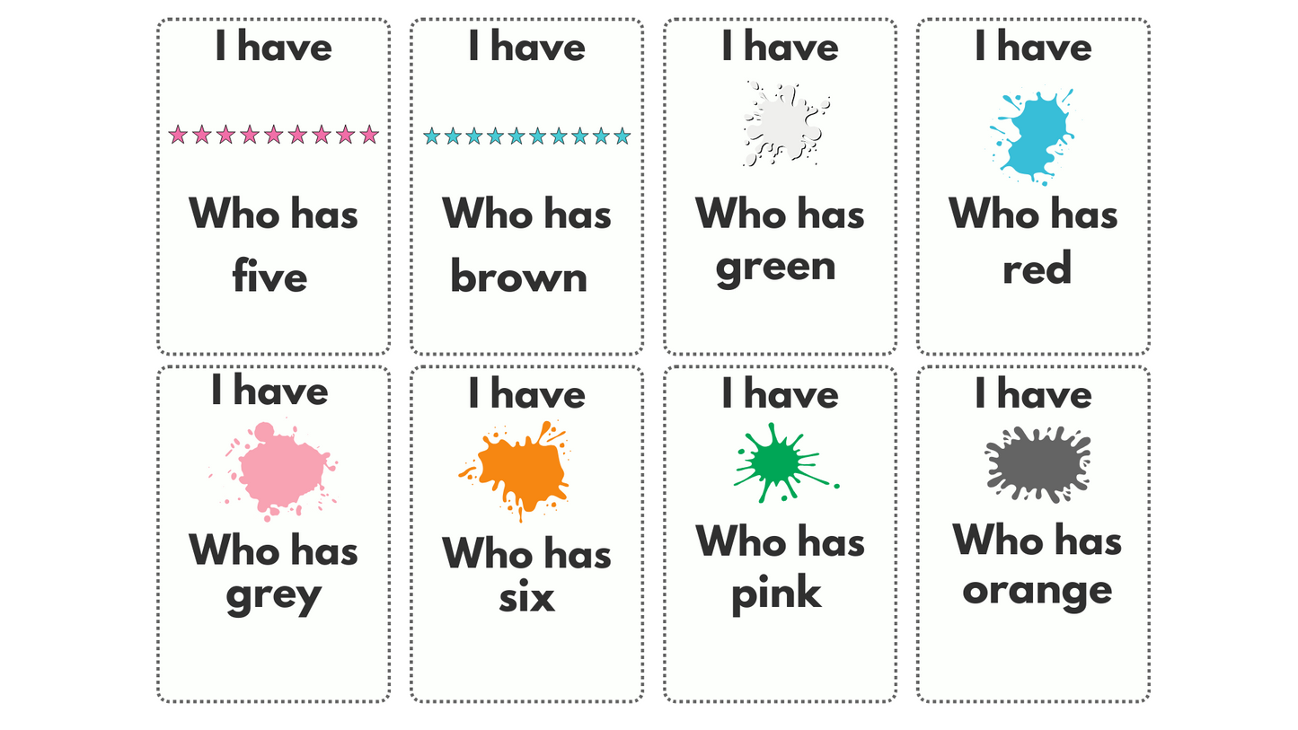 English Numbers 0-10, Colors, and Patterns Vocabulary Game