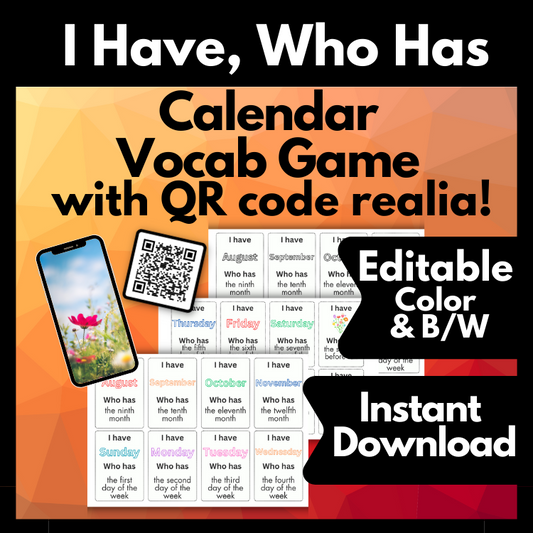 I Have, Who Has Calendar Words Editable