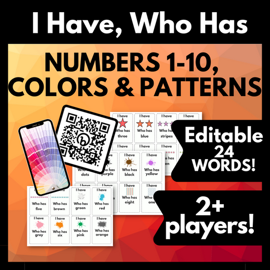 English Numbers 0-10, Colors, and Patterns Vocabulary Game