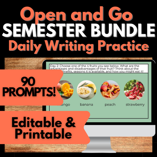 Daily Writing Practice 90 Prompts, Editable, Digital & Printable, Semester #1