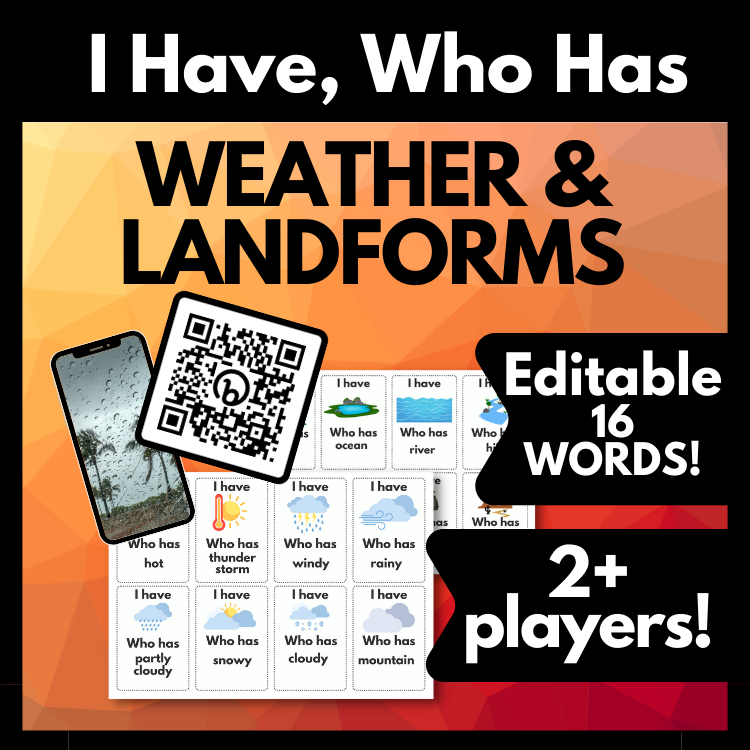 English Weather & Landform Vocabulary Game 2+ Players