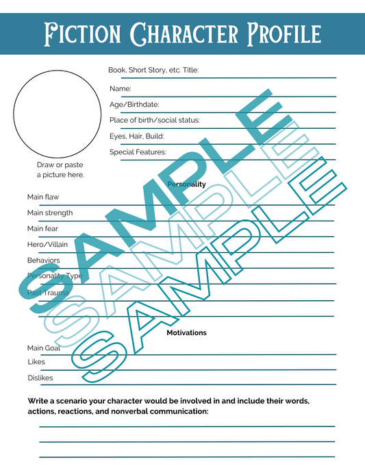 Fiction Character Worksheet