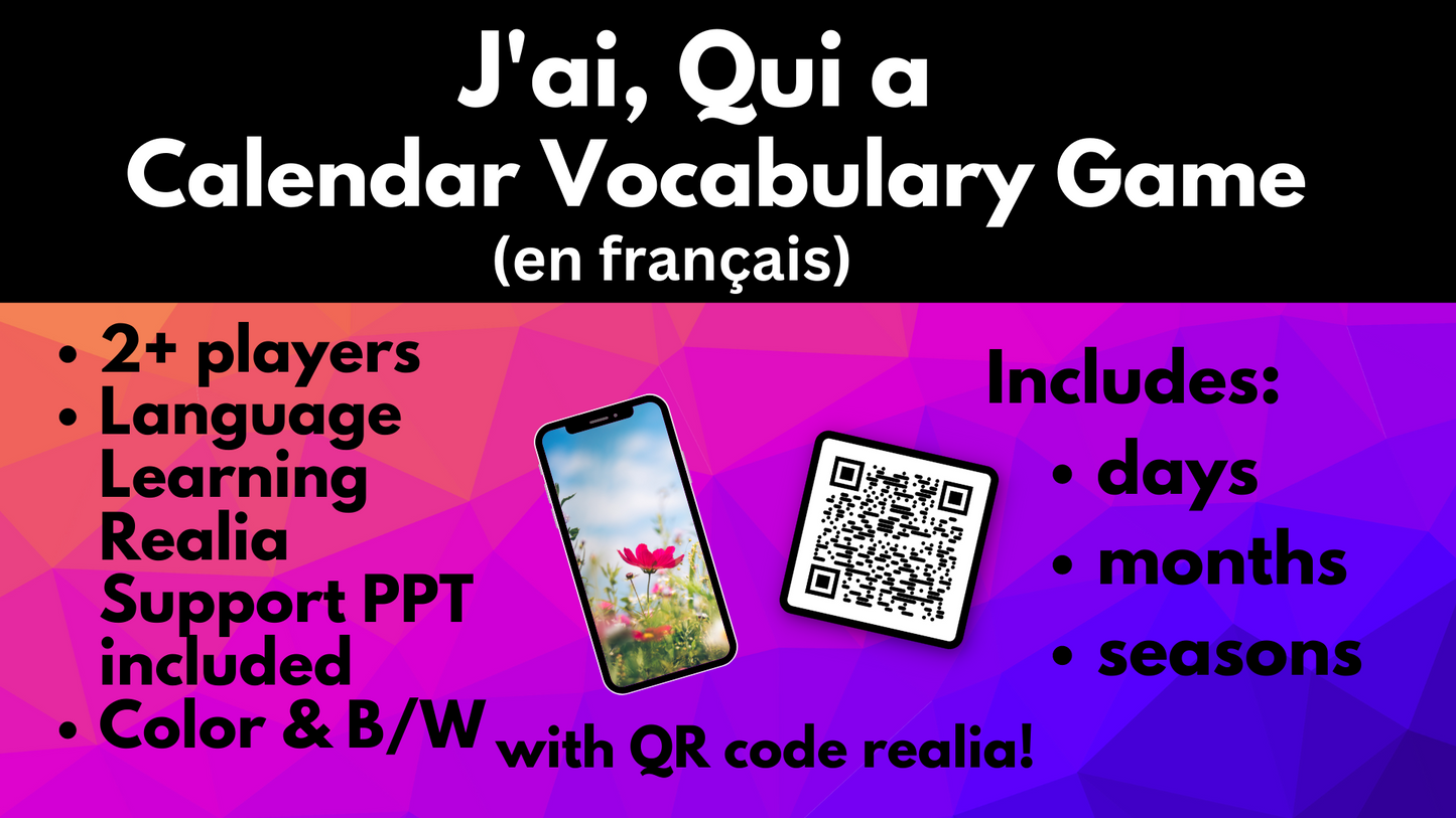French Vocab Review Game Mots du Calendrier