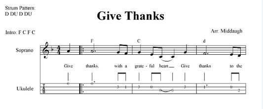 Give Thanks, Traditional Thanksgiving Chorus with Ukulele tabs, chords and lyrics