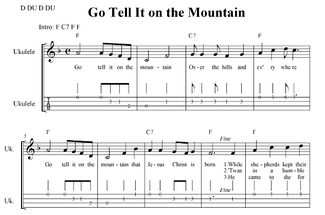Go Tell it on the Mountain, Lyrics, Ukulele Tabs and Chords