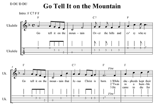 Go Tell it on the Mountain, Lyrics, Ukulele Tabs and Chords