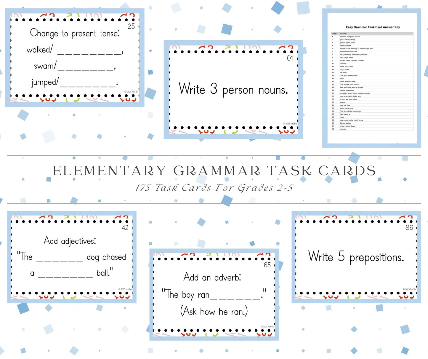 Elementary Grammar Task Cards: 175 Task Cards for Elementary Learners with Answer Key