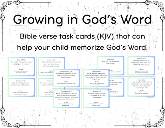 Bible Verse Task Cards for Kids (KJV) – Growing in God’s Word & Walking by Faith | Scripture Memory, Character Building, and Morning Devotions