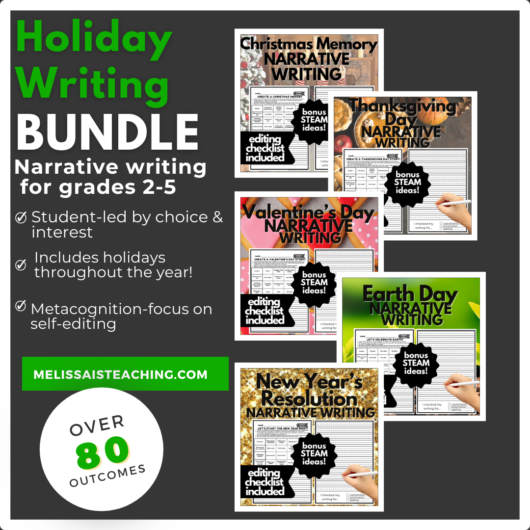 Holiday Writing Editing Sub Plan 2nd 3rd 4th 5th Grade Christmas, Thanksgiving, Valentines, New Year, Earth Day