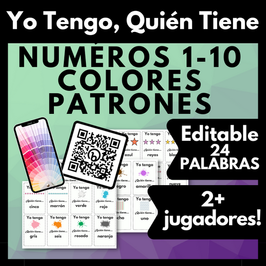 Spanish Vocabulary Game: Numbers 0-10, Colors, and Patterns Vocabulary Game