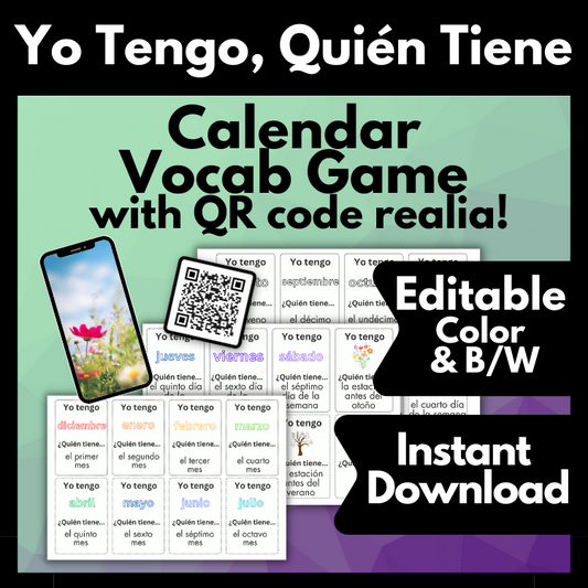 Spanish Vocab Calendar Words Review Game