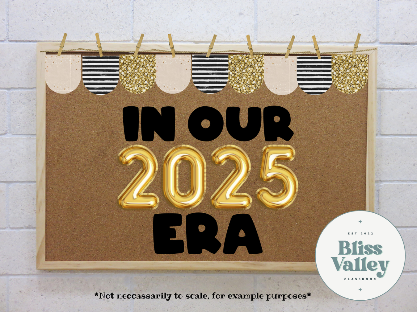 In Our 2025 Era New Years Winter Classroom Bulletin Board Kit and Writing Prompt | Door Decoration | January Bulletin Board | Gold Balloons