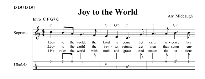Joy to the World Ukulele Tabs and Chords