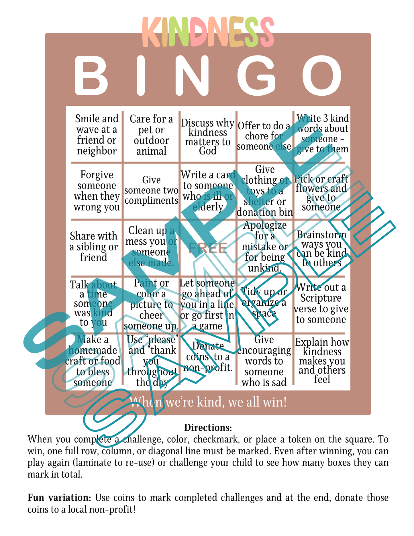 Kindness Bingo: Digital Product