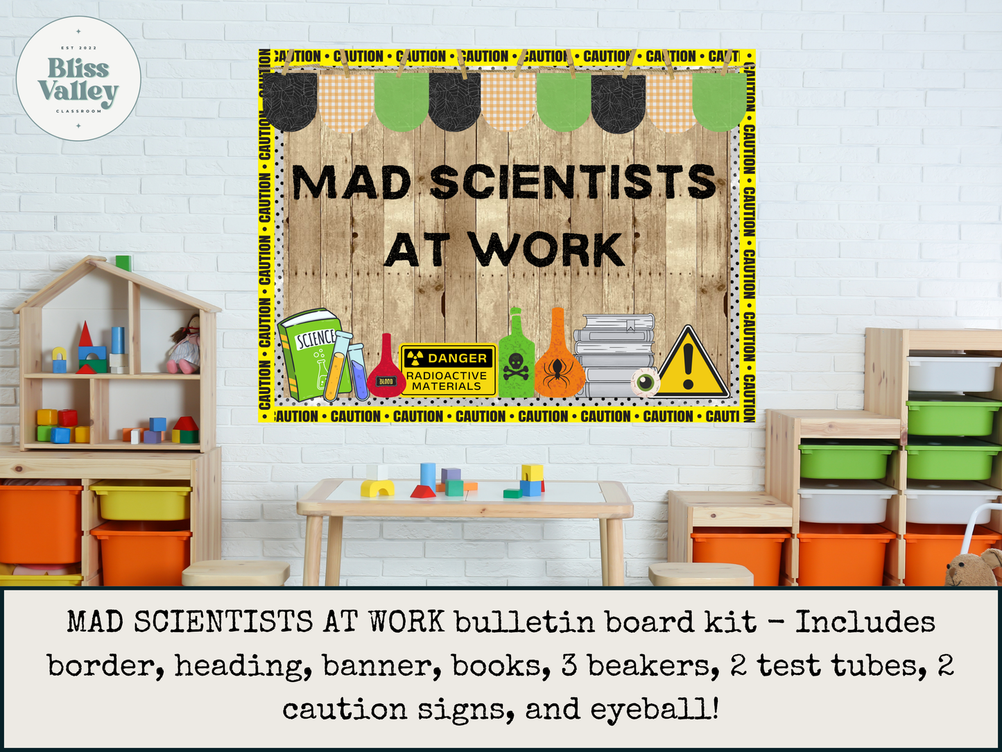 Mad Scientists at Work Science Classroom Door Decoration Bulletin Board Kit | FALL Bulletin Board Idea | Reading | PNG for Cricut