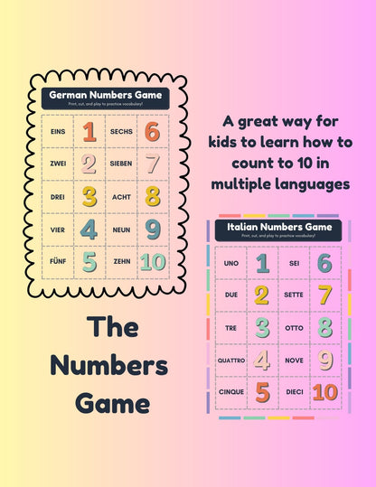 Numbers 1-10 Matching Game in Multiple Languages